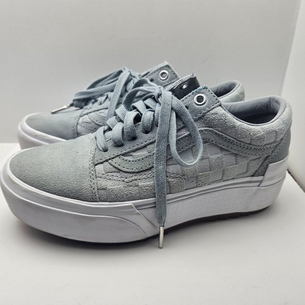 Vans Old Skool Stackform Platform Sneakers Baby Blue Suede Check Unisex W8 M6.5